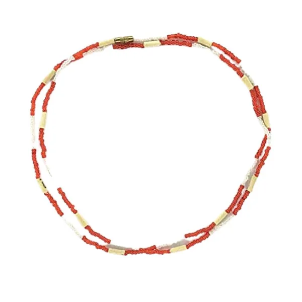 MAYAPURI_Red_&_White_Two_Layer_Design_Tulsi_Kanthi_Mala_/Tulasi_Mala_/Holy_Basil_Wood_2_Round_Necklace