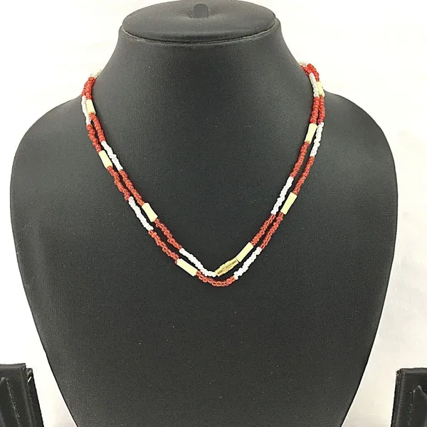 MAYAPURI_Red_&_White_Two_Layer_Design_Tulsi_Kanthi_Mala_/Tulasi_Mala_/Holy_Basil_Wood_2_Round_Necklace