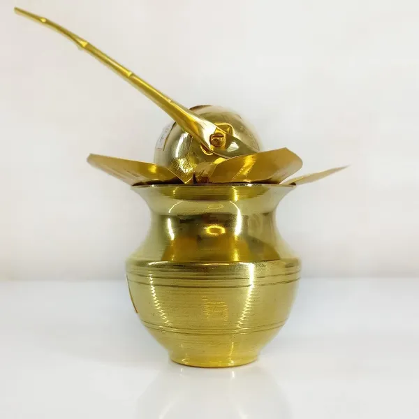 MAYAPURI_Golden_Brass_Puja_Ghat_/Mangal_Kalash_/Devi_Ghat_/Lota_With_Mango_Five_Leaves_&_Coconut