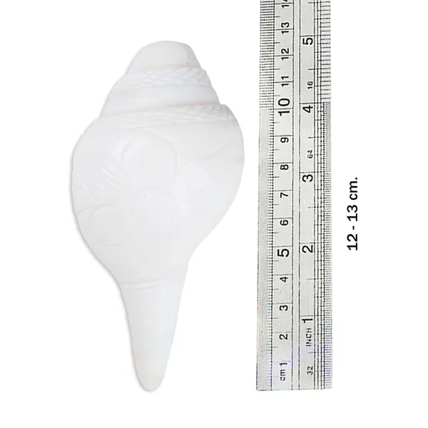 MAYAPURI_White_Vamavarti_Engraved_Design_Loud_Blowing_Shankh_For_Pooja_Original,_12-13_cm_|_Sacred_Pooja_Conch_Shell_for_Rituals,_Bajane_Wala_Shankh