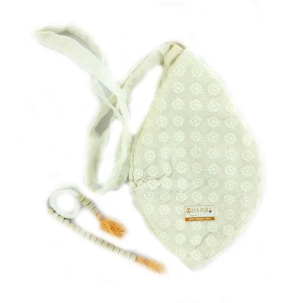 MAYAPURI_Ecru_Chikankari_Or_Chikan_Work_(Embroidery)_Japa_Bag_/Chanting_Bag