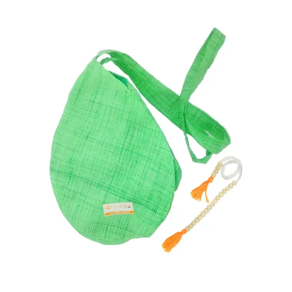 MAYAPURI_Paris_Green_Khadi_Cotton_Chanting_Bag_/Japa_Mala_Bag_With_Sakshi_Mala_Counter