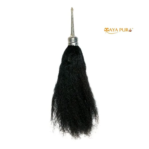 MAYAPURI_Reshmi_Black_Chawar_Sahib_with_Metal_Body_–_Sacred_Fly_Whisk_for_Pooja_and_Ceremonial_Worship,_Size:_24_Inches