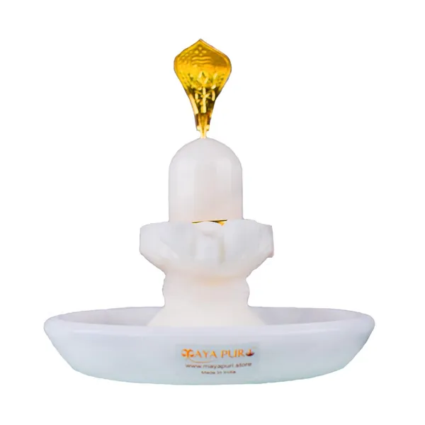 MAYAPURI_White_Marble_Stone_Shivling_And_Brass_Naga_/Snake_With_Abhishek_Patra_|_Shiva_Lingam_For_Daily_Puja