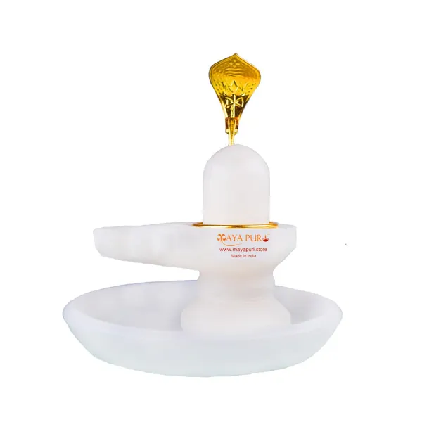 MAYAPURI_White_Marble_Stone_Shivling_And_Brass_Naga_/Snake_With_Abhishek_Patra_|_Shiva_Lingam_For_Daily_Puja