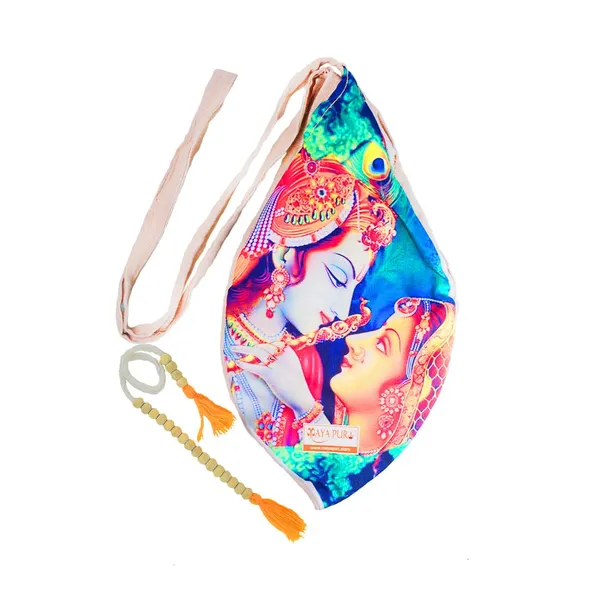 MAYAPURI_Multicolor_Beautiful_Radha_Krishna_Printed_Japa_Bag_/Chanting_Bag_With_Sakshi_Mala_Counter
