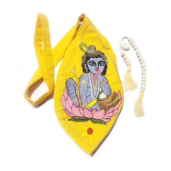 MAYAPURI_Yellow_Sree_Gopal_Embroidery_Cotton_Chanting_Bag_/Gomukhi_Japa_Bag_With_Sakshi_Mala_Counter
