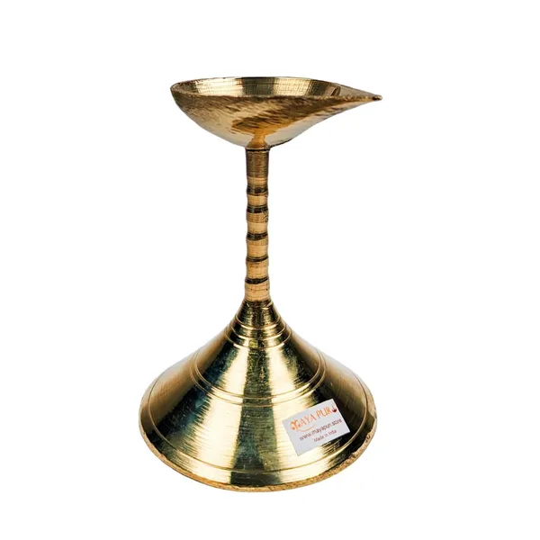 MAYAPURI_Golden_Brass_Diya_with_Stand_|_Traditional_Pradip_for_Puja_&_Pooja_Oil_Lamp_|_Elegant_Golden_Finish_|_3.5_Inches