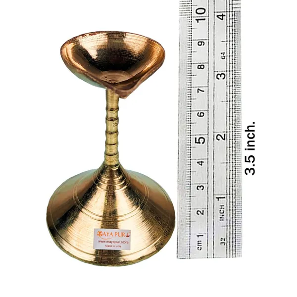 MAYAPURI_Golden_Brass_Diya_with_Stand_|_Traditional_Pradip_for_Puja_&_Pooja_Oil_Lamp_|_Elegant_Golden_Finish_|_3.5_Inches