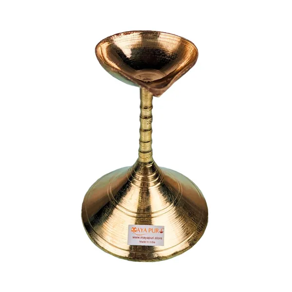 MAYAPURI_Golden_Traditional_Brass_Stand_Diya,_Pital_Pradip_for_Puja_or_Pooja_Oil_Lamp,_Size_4.5_Inches_–_Elegant_Handcrafted_Brass_Oil_Lamp_for_Auspicious_Rituals_and_Festival_Decoration