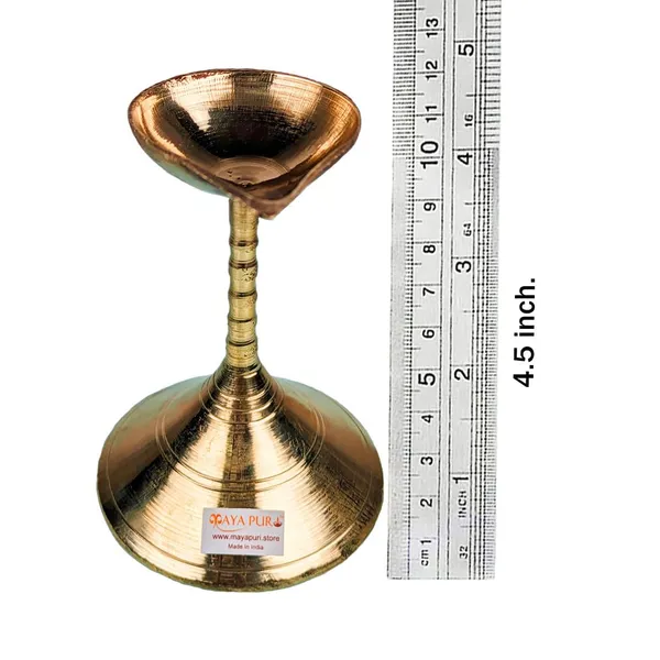 MAYAPURI_Golden_Traditional_Brass_Stand_Diya,_Pital_Pradip_for_Puja_or_Pooja_Oil_Lamp,_Size_4.5_Inches_–_Elegant_Handcrafted_Brass_Oil_Lamp_for_Auspicious_Rituals_and_Festival_Decoration
