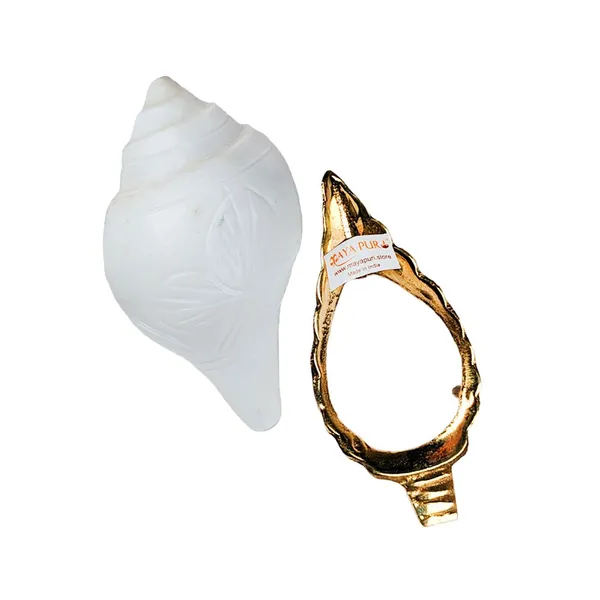 MAYAPURI_Authentic_Non-Blowing_Jal_Shank_(Pani_Shank)_With_Brass_Stand_For_Pooja_Abhishekam,_Size:_7-8_CM