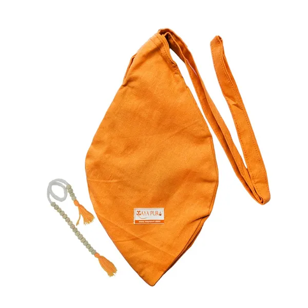MAYAPURI_Orange_Pure_Cotton_Chanting_Bag_Or_Gomukhi_Japa_Mala_Bag_Or_Cotton_Bead_Bag_With_Sakshi_Mala_Counter