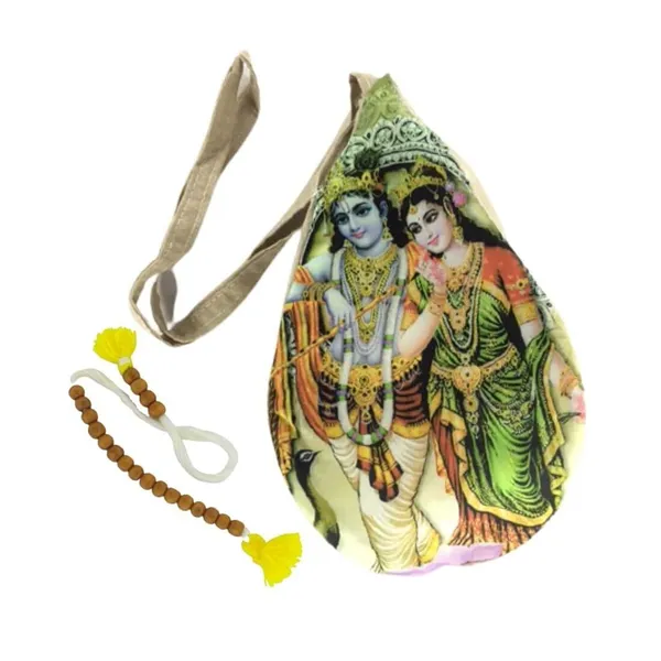 Hare Krishna Japa Mala Bag - Cotton Chanting Bag With Zipper & Sakshi Mala Counter, 10x10 Inches