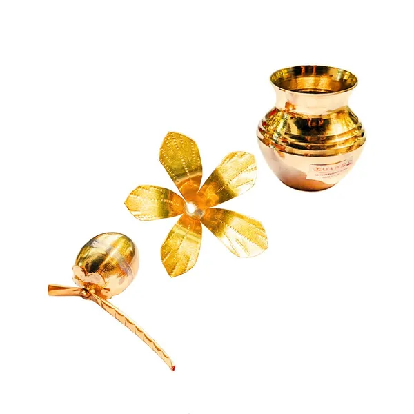 MAYAPURI_Brass_Kalash_With_Coconut_And_Mango_Leaf_For_Daily_Pooja,_Pital_Kalash_Coconut_And_Mango_Leaf_(Combo_Pack)