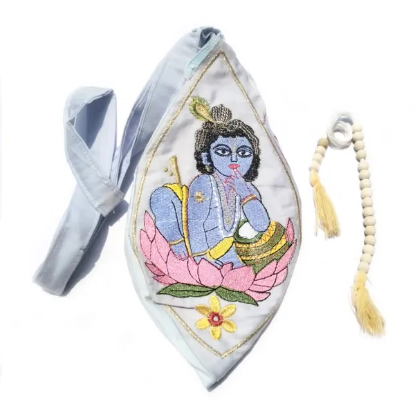 MAYAPURI_Light_Blue_Grey_Sree_Gopal_Embroidery_Cotton_Chanting_Bag_/Gomukhi_Japa_Bag_With_Sakshi_Mala_Counter