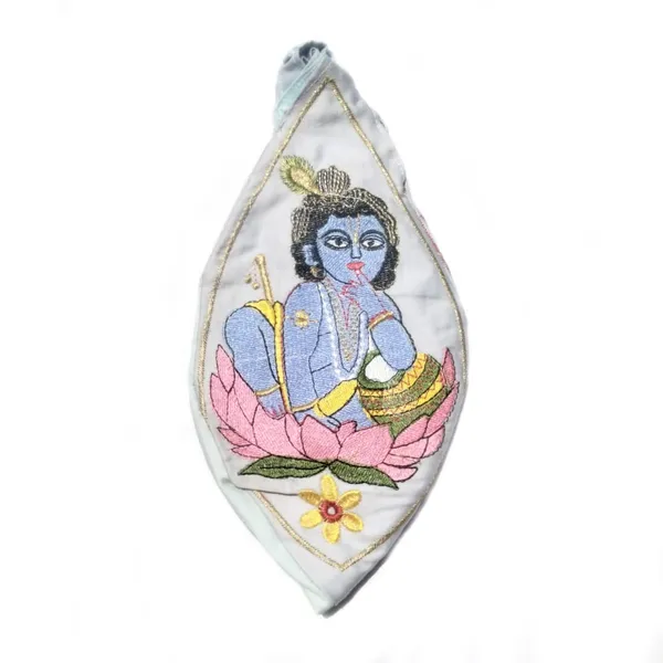 MAYAPURI_Light_Blue_Grey_Sree_Gopal_Embroidery_Cotton_Chanting_Bag_/Gomukhi_Japa_Bag_With_Sakshi_Mala_Counter