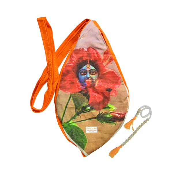 MAYAPURI_Kali_Mata_Printed_Cotton_Beads_Bag_with_108+1_Beads_Japa_Mala,_Gomukhi_Chanting_Jhola,_Japa_Mala_Bag_with_Zip_Pocket_and_Sakshi_Mala_Counter,_Color;_Orange_(Pack_of_1)