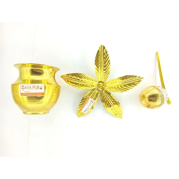 MAYAPURI_Golden_Brass_Mangal_Kalash_With_Coconut_&_Amra_Pallav_For_Daily_Puja