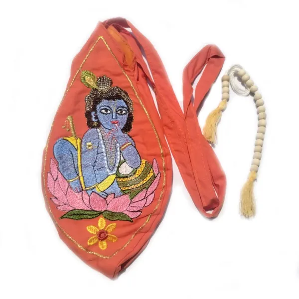 Pinkish_Orange_Sree_Gopal_Embroidery_Cotton_Chanting_Bag_/Gomukhi_Japa_Bag_With_Sakshi_Mala_Counter
