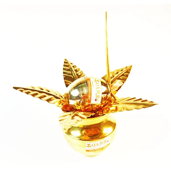 MAYAPURI_Golden_Pital_Kalash_Coconut_And_Mango_Leaf_For_Pooja_/Brass_Mangal_Ghat_For_Puja