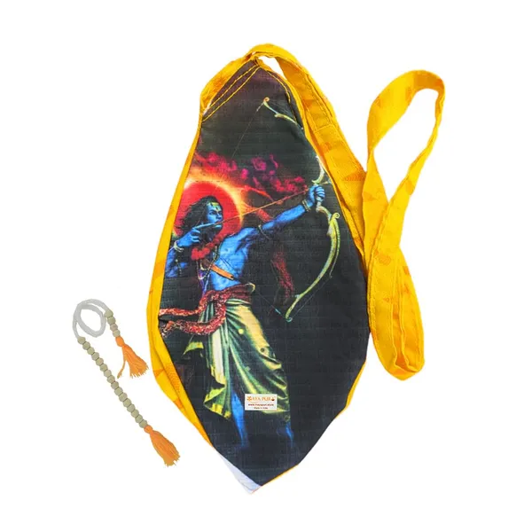 MAYAPURI_Yellow_Shree_Ram_(Rama)_Printed_Pure_Cotton_Gomukhi_Japa_Mala_Bag_with_108+1_Beads_Japa_Mala,_Zip_Pocket,_Sakshi_Mala_Counter,_Pack_Of_1