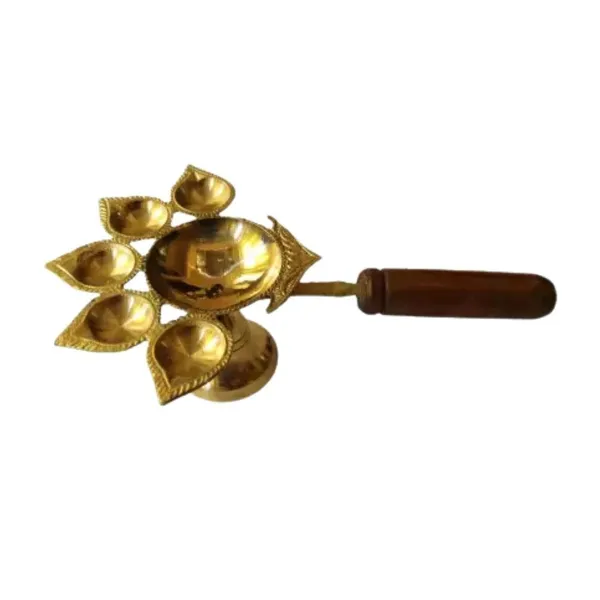 MAYAPURI_Golden_Panch_Aarti_Diya_With_Stand_|_Panchmukhi_/Pancha_Pradip_For_Puja_|_Brass_(Pack_Of_1)