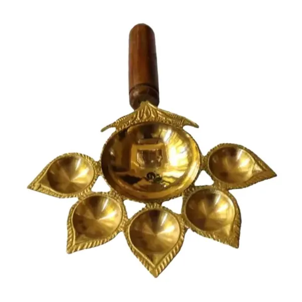 MAYAPURI_Golden_Panch_Aarti_Diya_With_Stand_|_Panchmukhi_/Pancha_Pradip_For_Puja_|_Brass_(Pack_Of_1)