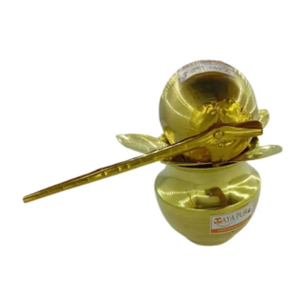 MAYAPURI_Golden_Brass_Mangal_Kalash_With_Nariyal_/Coconut_&_Mango_Leafs_For_Puja,_Diwali_Pooja