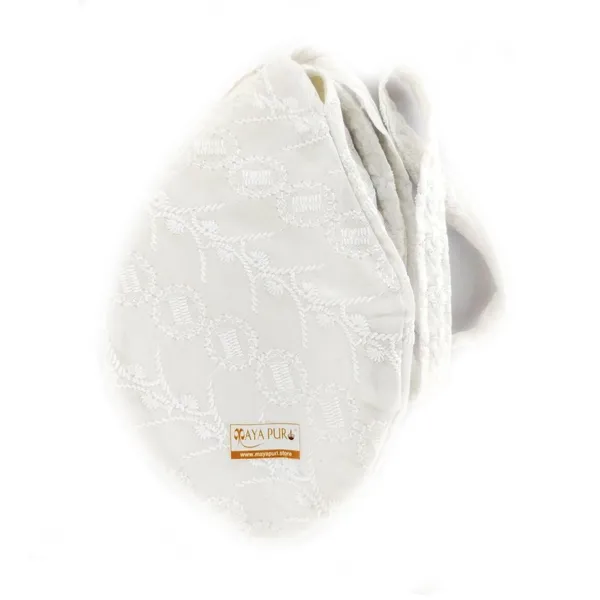 MAYAPURI_White_Chikankari_Or_Chikan_Work_(Embroidery)_Gomukhi_Japa_Bag_/Chanting_Bag