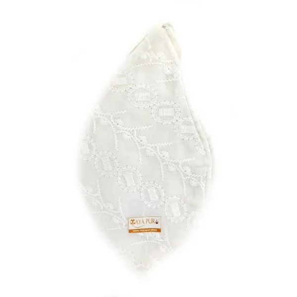 MAYAPURI_White_Chikankari_Or_Chikan_Work_(Embroidery)_Gomukhi_Japa_Bag_/Chanting_Bag
