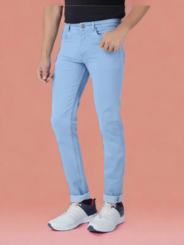 Light_Blue_Mid_Rise_Denim_Slim_Jeans_For_Men