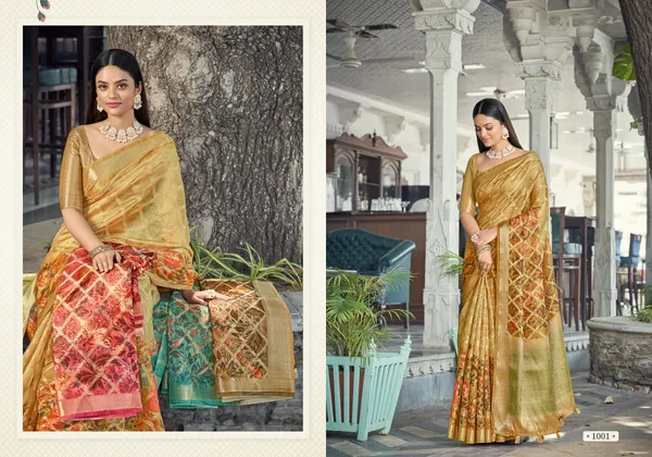 Golden_Yellow_Jacquard_Weaved_Fancy_Organza_Silk_Rich_Pallu_Border_Saree_With_Blouse