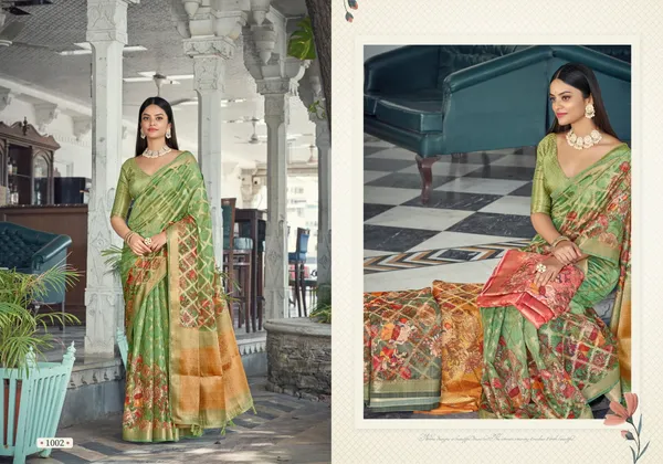 Green_Jacquard_Weaved_Fancy_Organza_Silk_Rich_Pallu_Border_Saree_With_Blouse