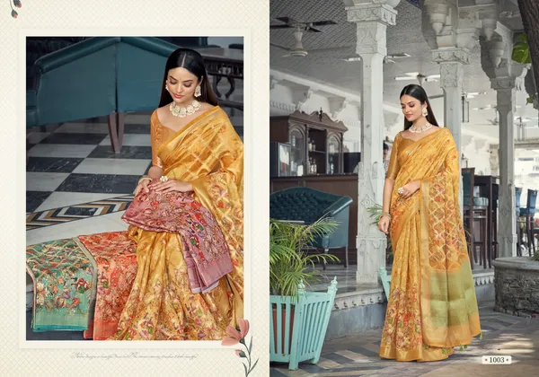 Yellow_Jacquard_Weaved_Fancy_Organza_Silk_Rich_Pallu_Border_Saree_With_Blouse