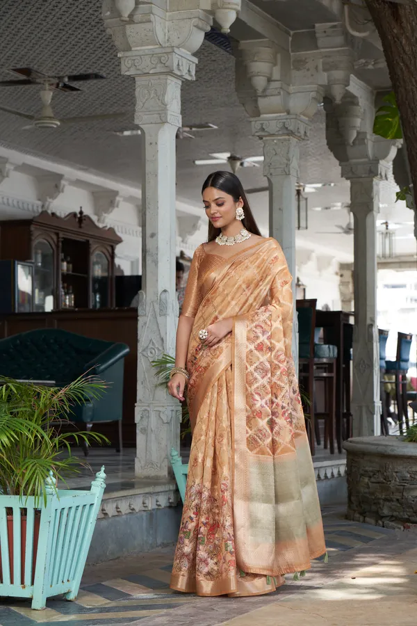 Yellow_Jacquard_Weaved_Fancy_Organza_Silk_Rich_Pallu_Border_Saree_With_Blouse