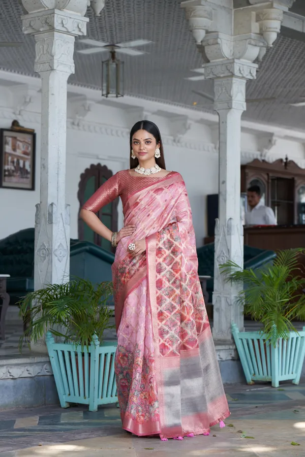 Pink_Jacquard_Weaved_Fancy_Organza_Silk_Rich_Pallu_Border_Saree_With_Blouse