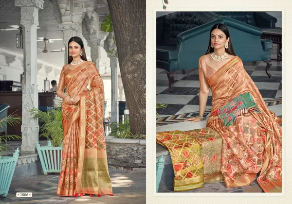 Orange_Jacquard_Weaved_Fancy_Organza_Silk_Rich_Pallu_Border_Saree_With_Blouse