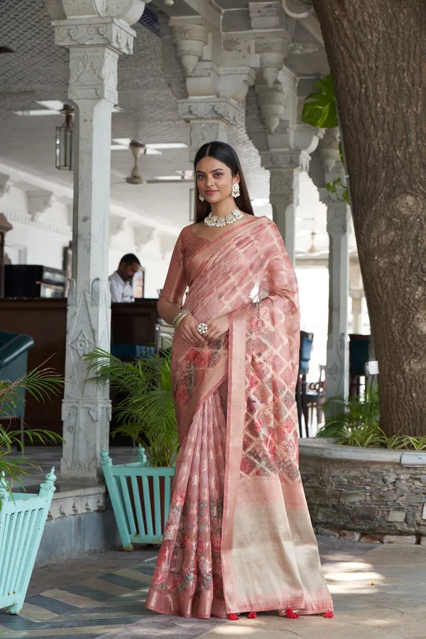 Orange_Jacquard_Weaved_Fancy_Organza_Silk_Rich_Pallu_Border_Saree_With_Blouse