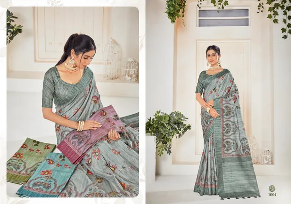 Multicolor_Bhagalpuri_Weaved_Kotha_Threaded_Fancy_Saree_With_Blouse