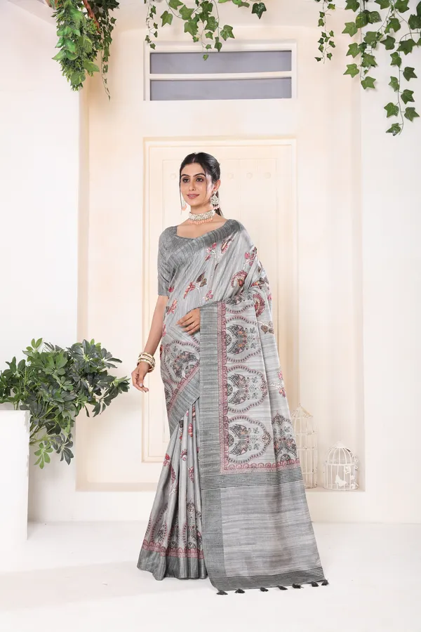 Multicolor_Bhagalpuri_Weaved_Kotha_Threaded_Fancy_Saree_With_Blouse