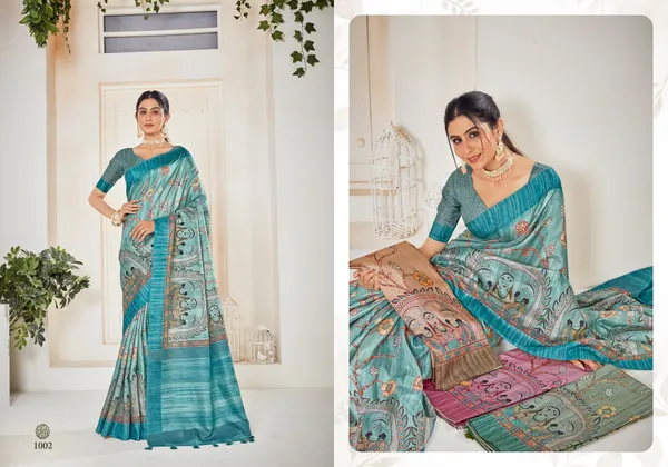 Multicolor_Bhagalpuri_Weaved_Kotha_Threaded_Fancy_Saree_With_Blouse
