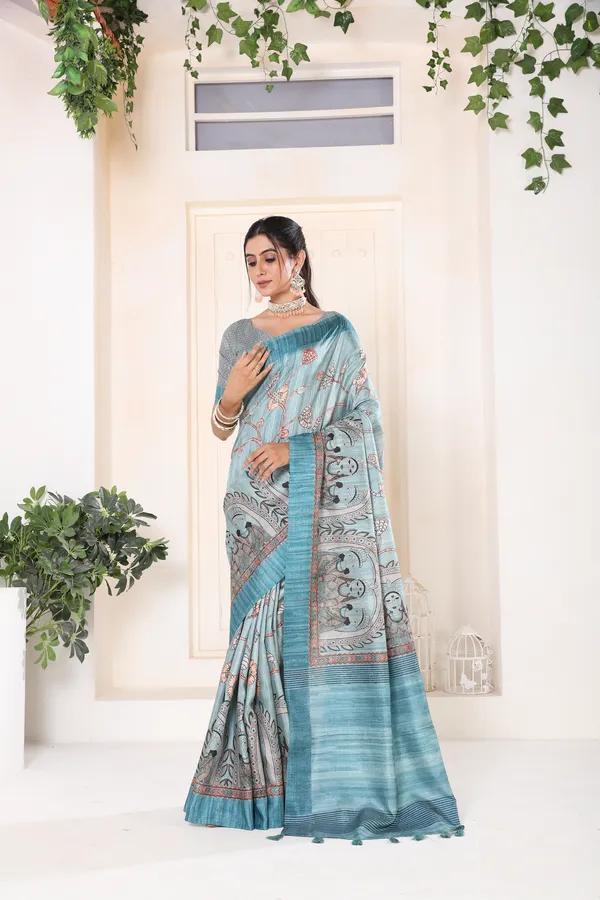 Multicolor_Bhagalpuri_Weaved_Kotha_Threaded_Fancy_Saree_With_Blouse