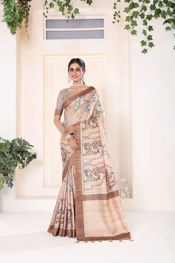 Multicolor_Bhagalpuri_Weaved_Kotha_Threaded_Fancy_Saree_With_Blouse