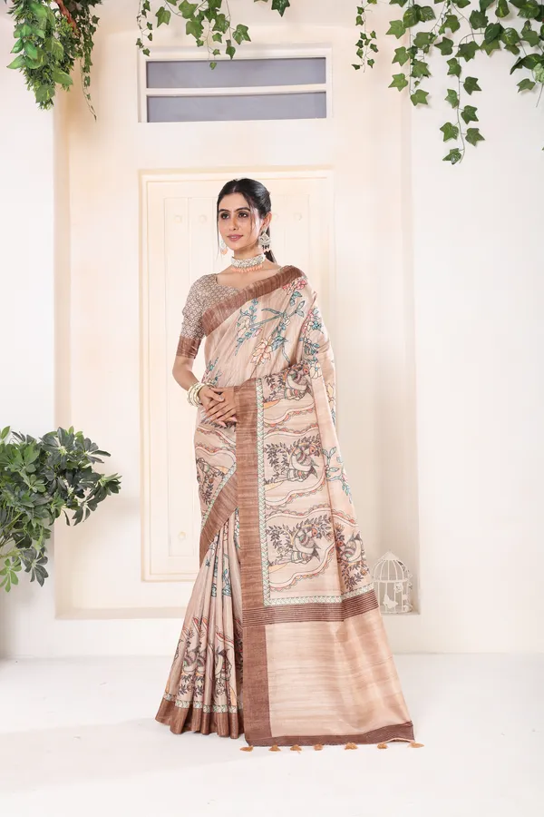 Multicolor_Bhagalpuri_Weaved_Kotha_Threaded_Fancy_Saree_With_Blouse