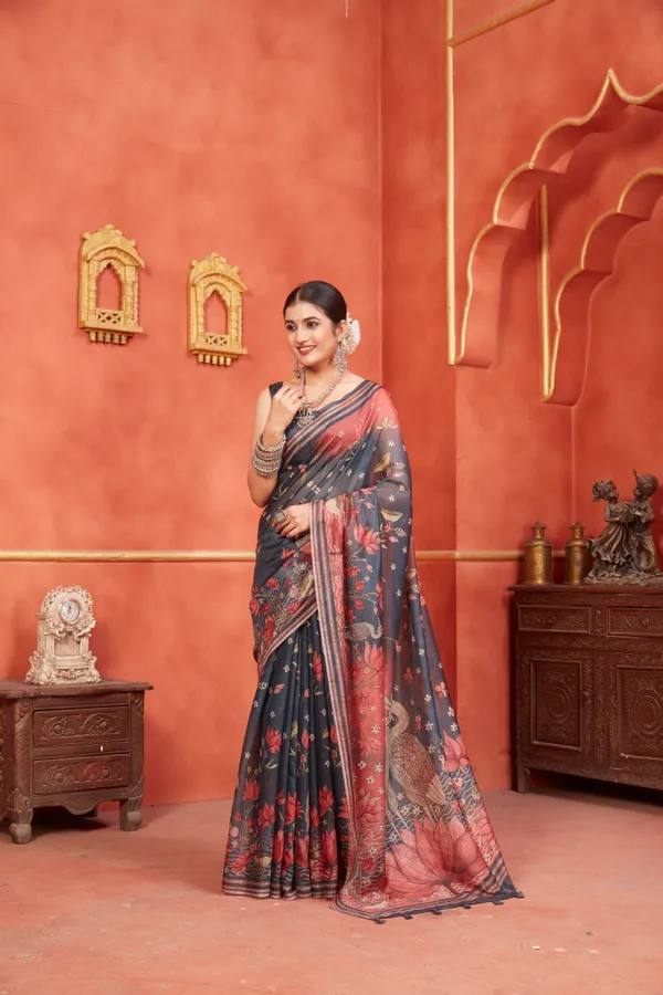 Black_Chanderi_Silk_Fancy_Digital_Printed_Saree_With_Blouse