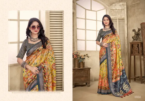 Multicolor_Bamboo_Silk_Plain_Weaved_Fancy_Party_Wear_Saree_With_Blouse