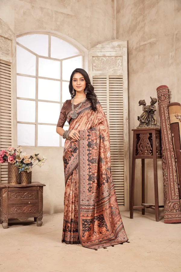 Multicolor_Bamboo_Silk_Plain_Weaved_Fancy_Party_Wear_Saree_With_Blouse