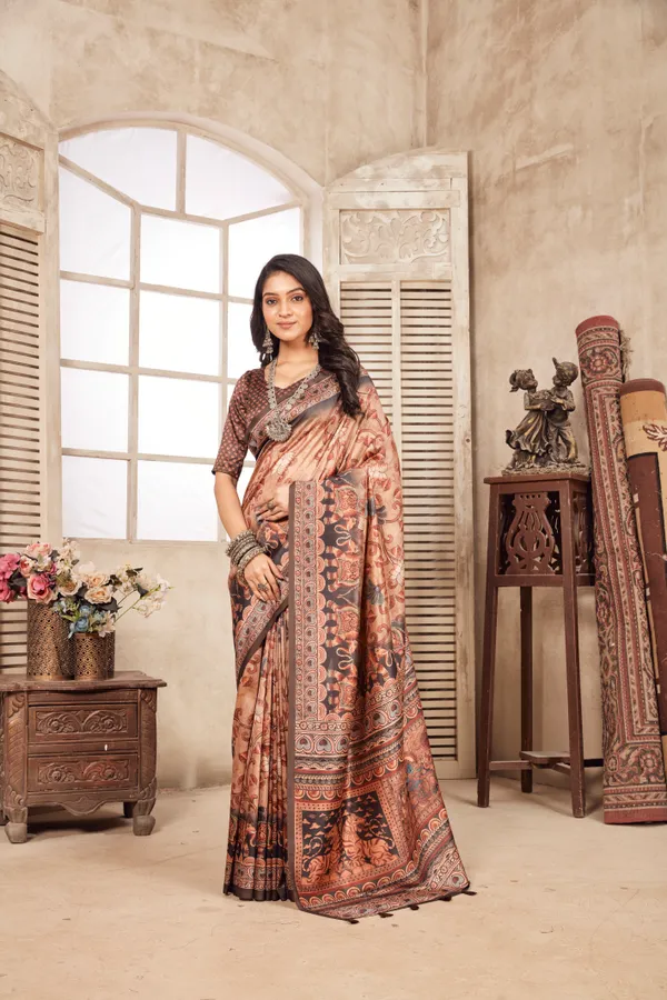 Multicolor_Bamboo_Silk_Plain_Weaved_Fancy_Party_Wear_Saree_With_Blouse