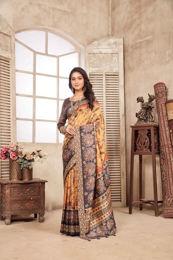 Brown_Bamboo_Silk_Plain_Weaved_Fancy_Party_Wear_Saree_With_Blouse
